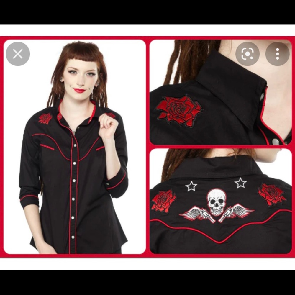 Hell Bunny skull and roses pearl snap western shirt